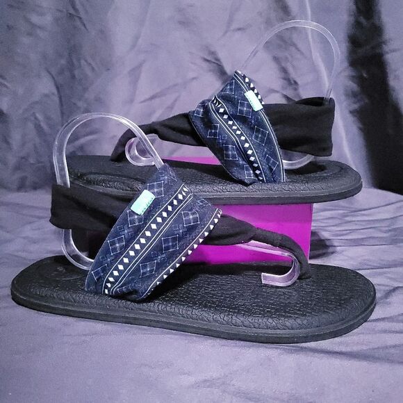 Sanuk Yoga Sling 2 Sandal, Women's Size 10 Blue Print memory foam sandals! - Picture 2 of 8